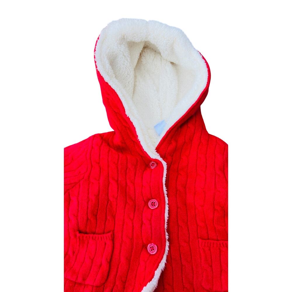 ❤️ Baby GAP Cable Knit Hooded Sherpa Cardigan 0–3M Red Cozy Christmas soft - Picture 2 of 4
